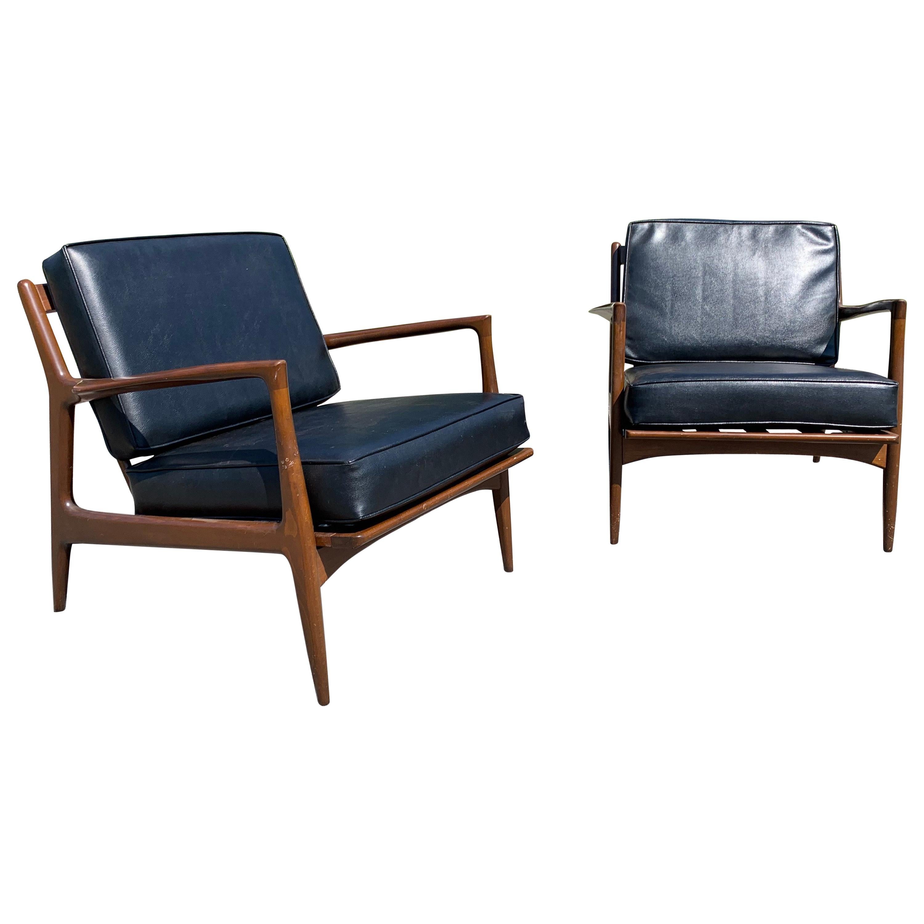 IB Kofod Larsen Lounge Chairs Pair With New Straps