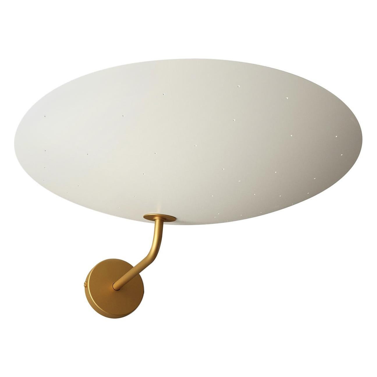 Pierre Disderot Model #2059 Large Perforated Wall Lamp in White & Brushed Brass For Sale