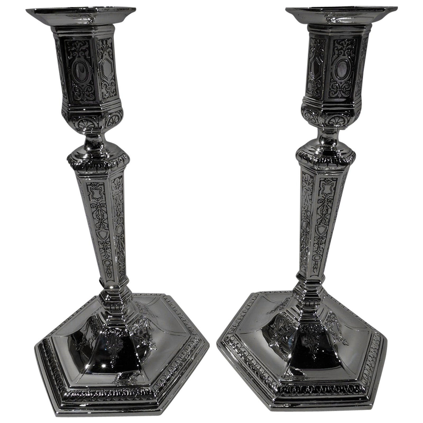 Pair of Antique Tiffany Sterling Silver Candlesticks For Sale at 1stDibs