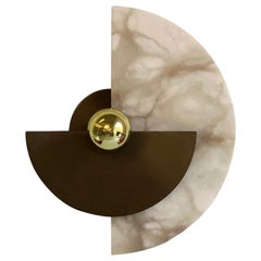 Bespoke Art Deco Style Half Moon Rotating Bronze Brass Sconce in Alabaster