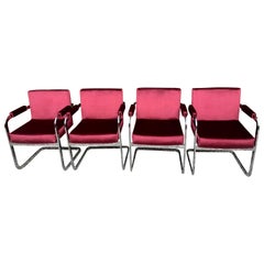 Set of Four Milo Baughman for Thayer Coggin Upholstered Chrome Chairs