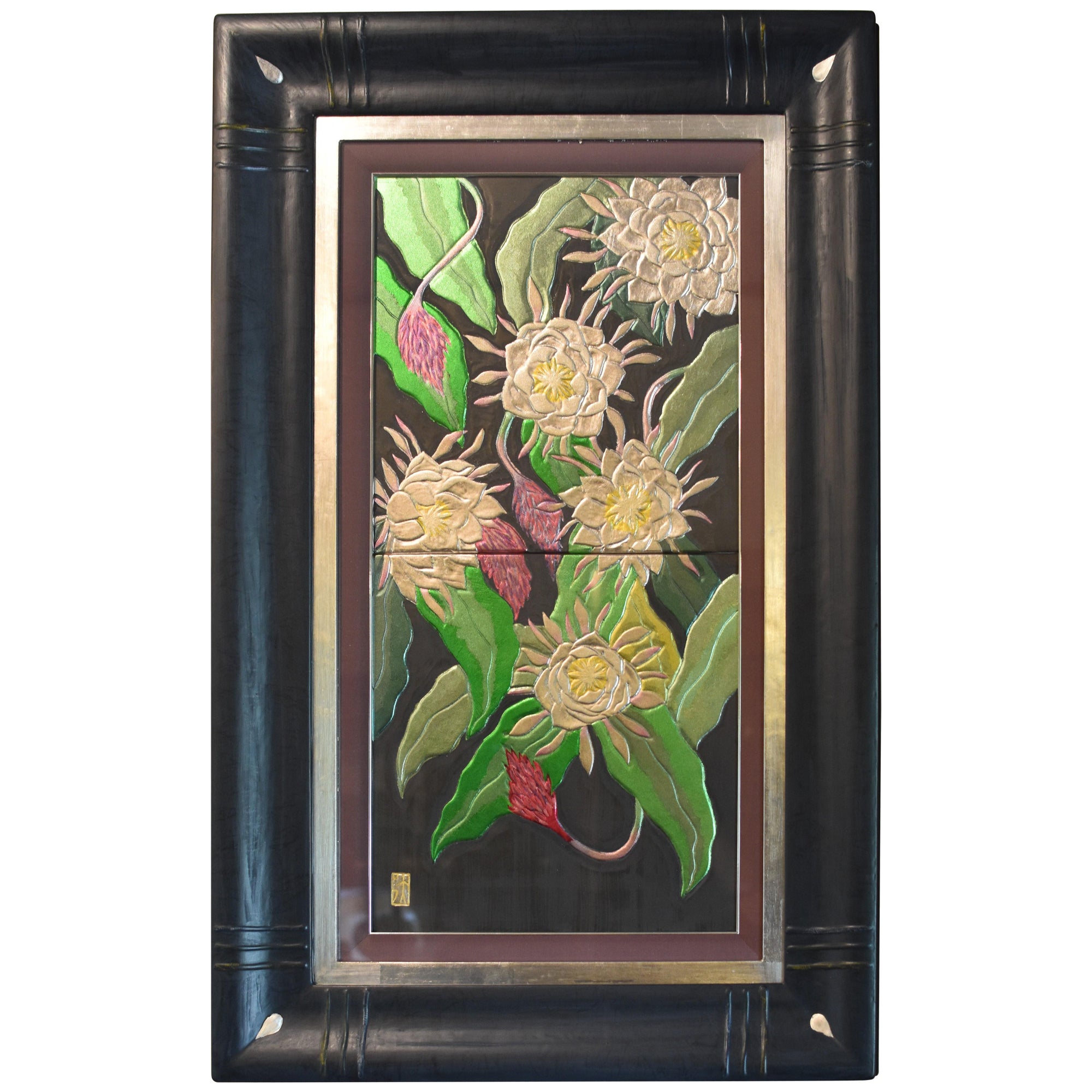 Japanese Contemporary Gold Platinum Framed Porcelain artwork by Master Artist