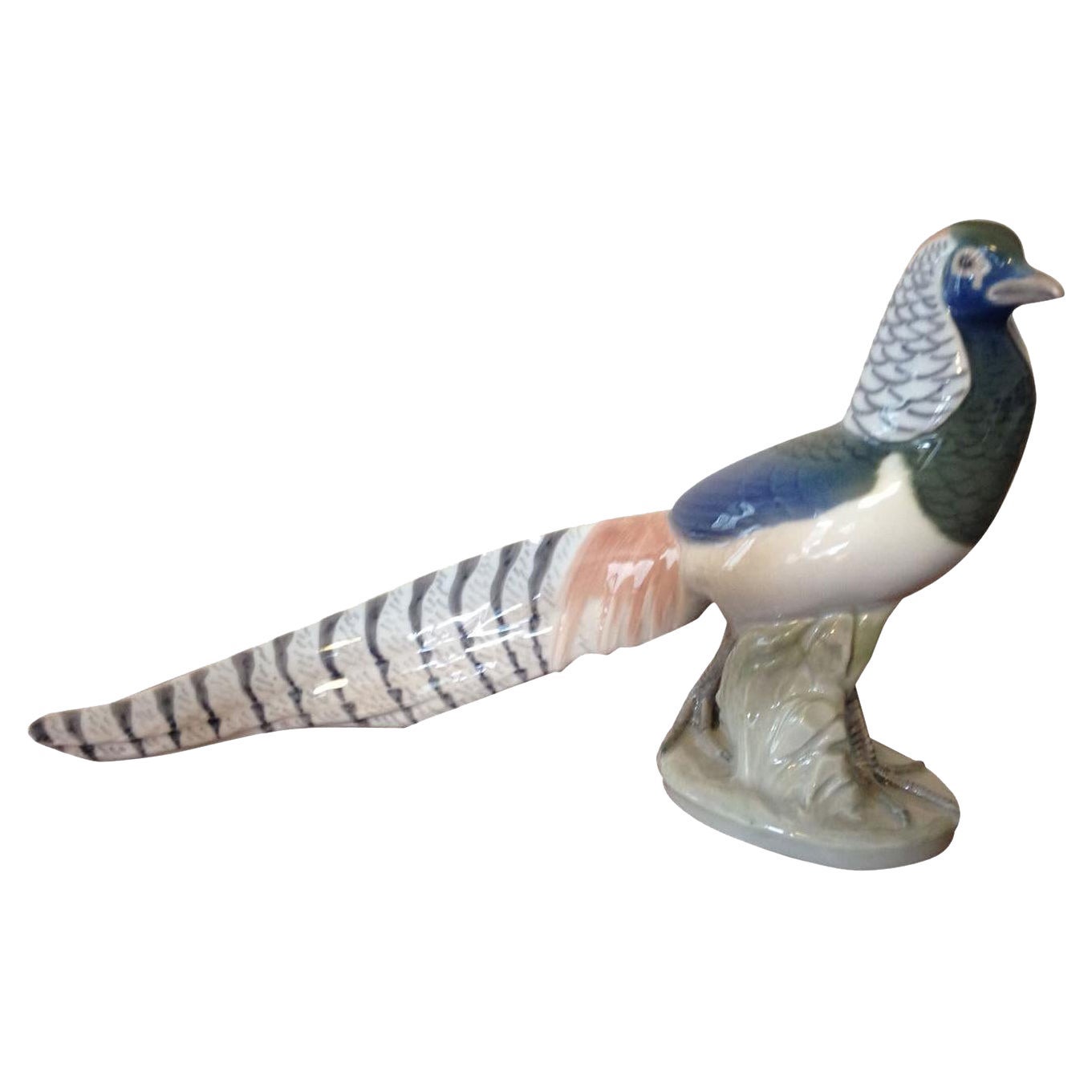 Large Vintage Italian Majolica Pottery Figurine of Pheasants Bird For