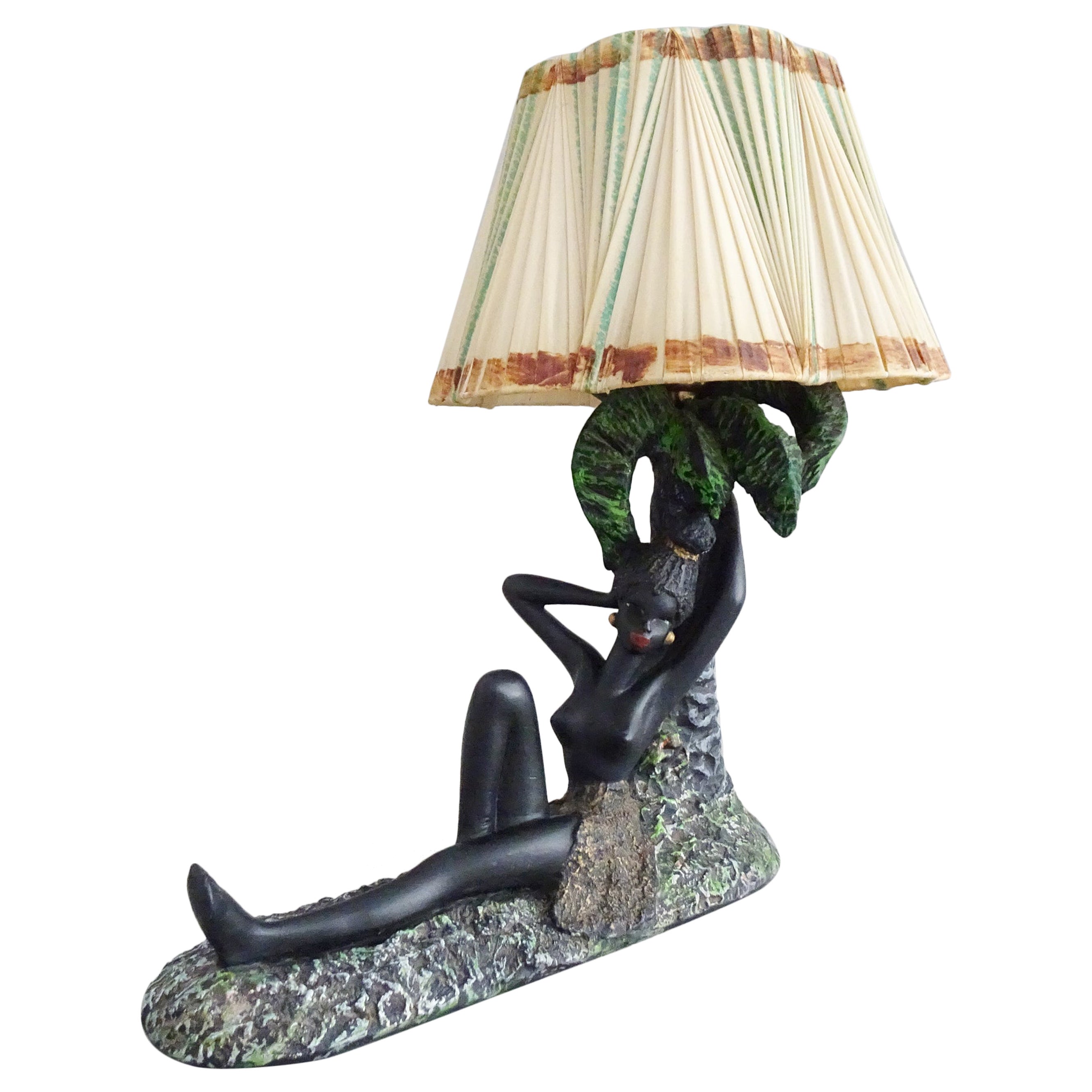 Midcentury Table Lamp with African Carving For Sale at 1stDibs