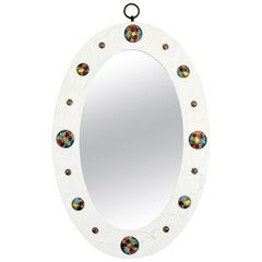 Vintage Oval Wall Mirror with Enamel Multi-Color Decorations, 1960s