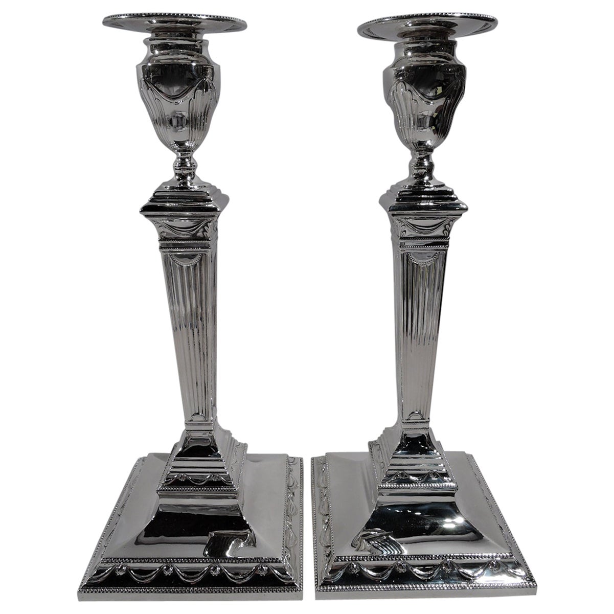 Pair of Antique Tiffany Sterling Silver Candlesticks For Sale at 1stDibs