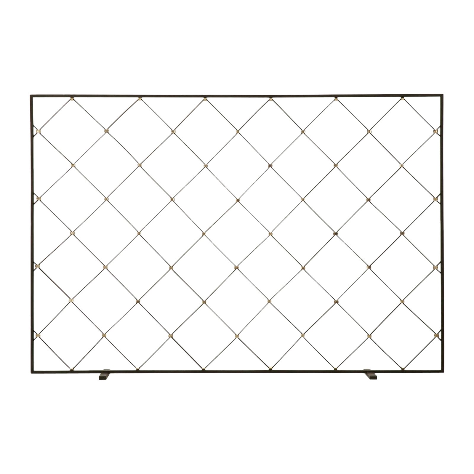 Mid Century Modern Custom Handmade Steel Fireplace Screen with Brass Fittings