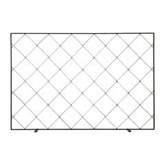 Mid Century Modern Custom Handmade Steel Fireplace Screen with Brass Fittings