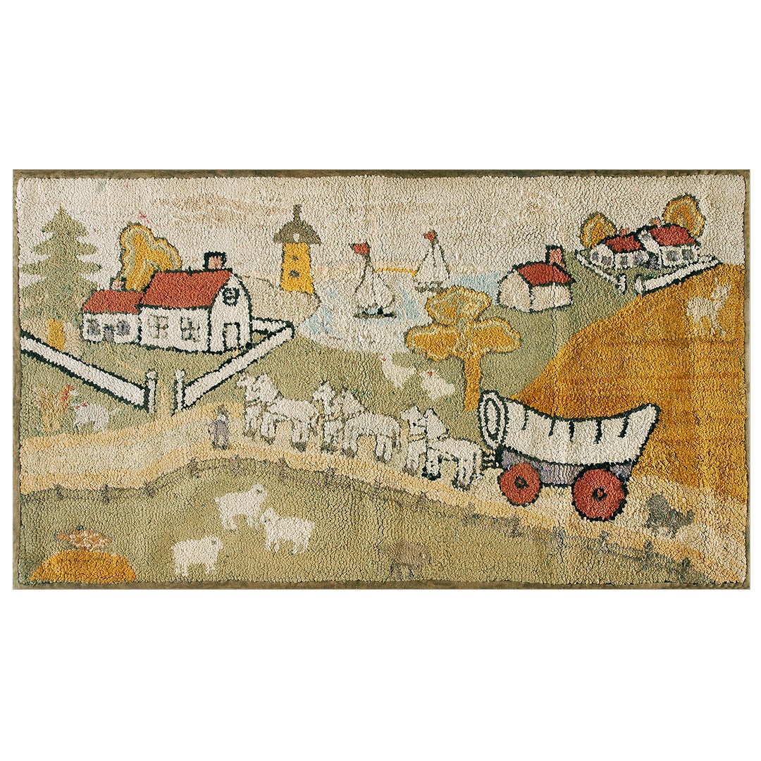 1930s Pictorial American Hooked Rug ( 2'10" x 5' - 86 x 152 ) For Sale