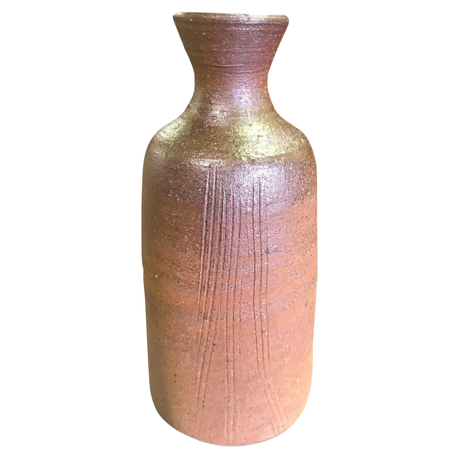 Yu Fujiwara Signed Japanese Bizen-Yaki Ware Pottery Bottle Vase with Signed Box