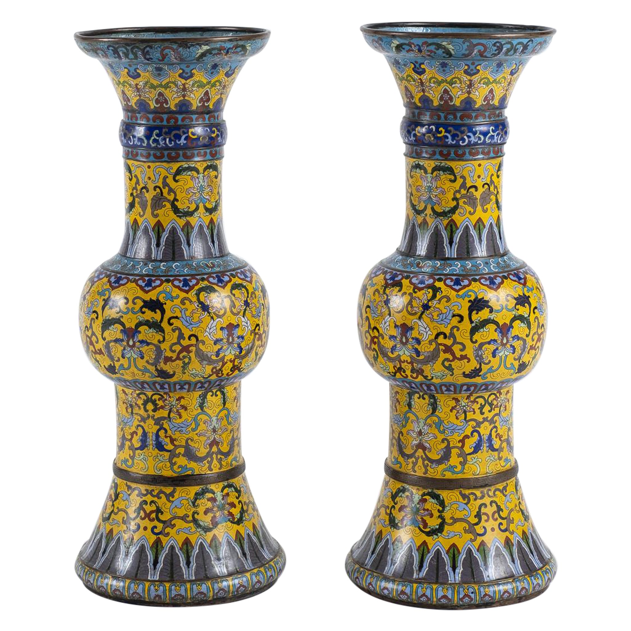 Pair Gu Cloisonné Vases