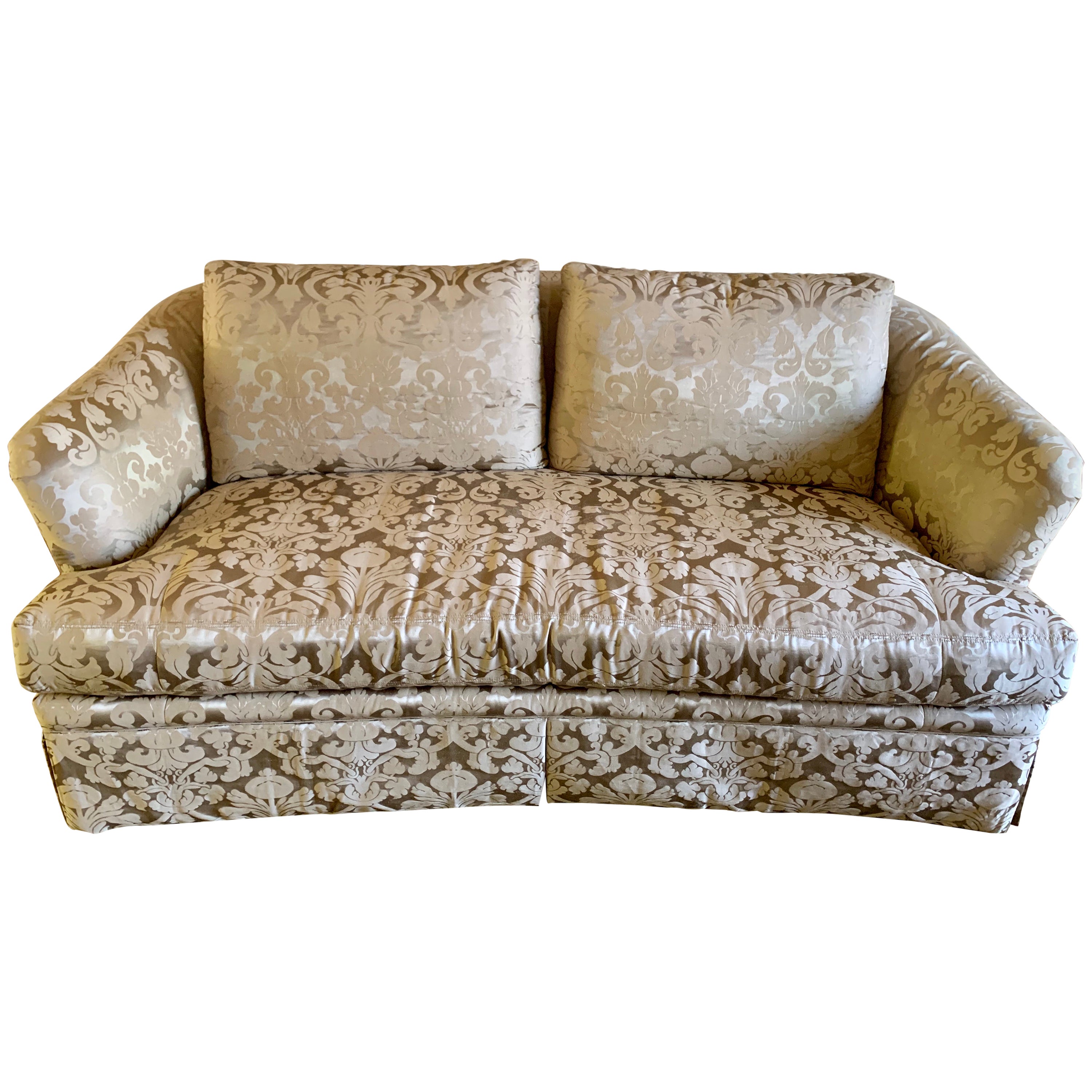 Chocolate Brown Silk Damask Sofa For Sale at 1stDibs