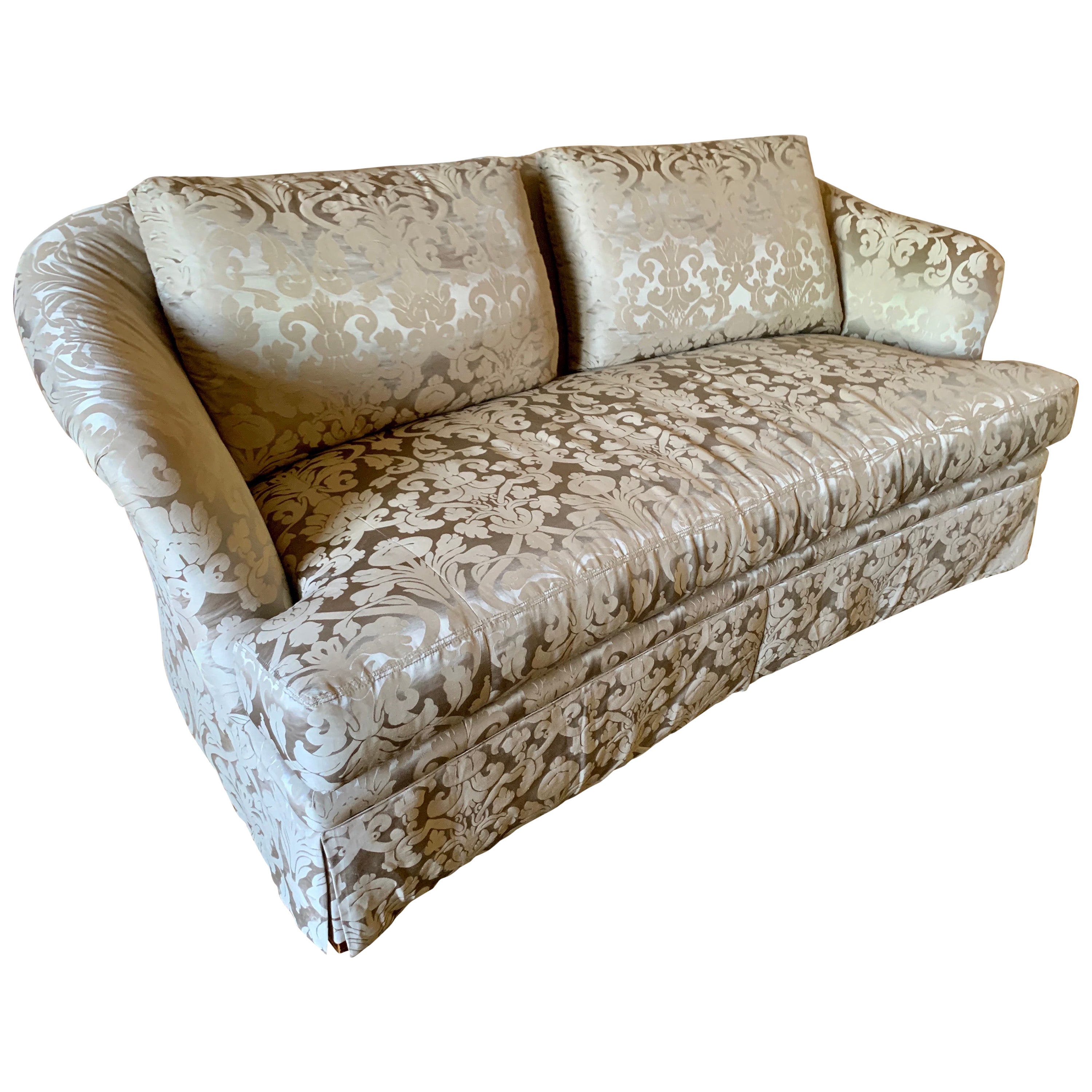 Chocolate Brown Silk Damask Sofa For Sale at 1stDibs