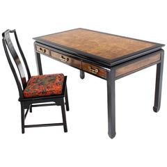 Burl Wood Mid-Century Modern Writing Table with Matching Chair