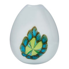 White Murano Glass Vase with Colorful Motifs