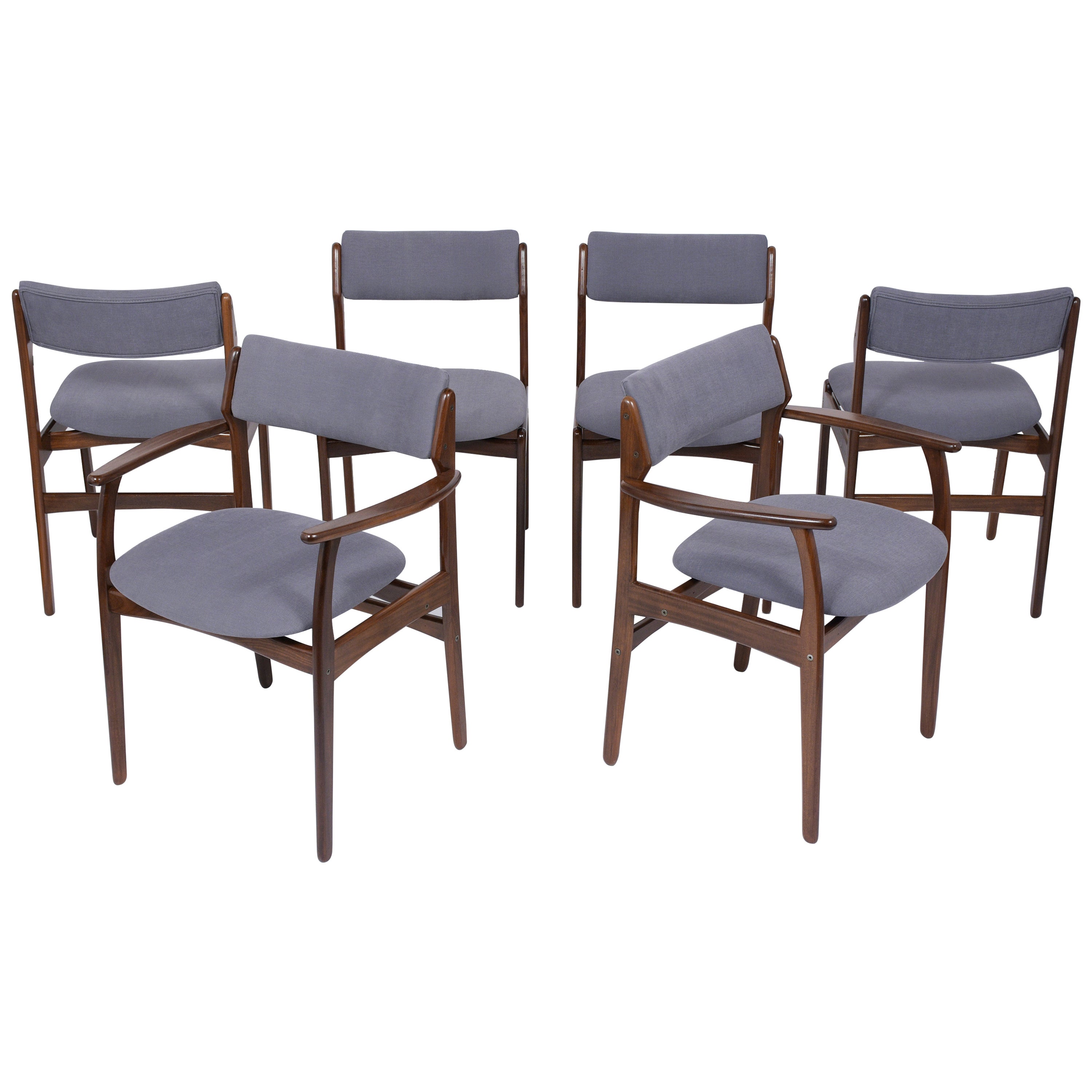 Set of Six MidCentury Upholstered Teak Dining Chairs at 1stDibs