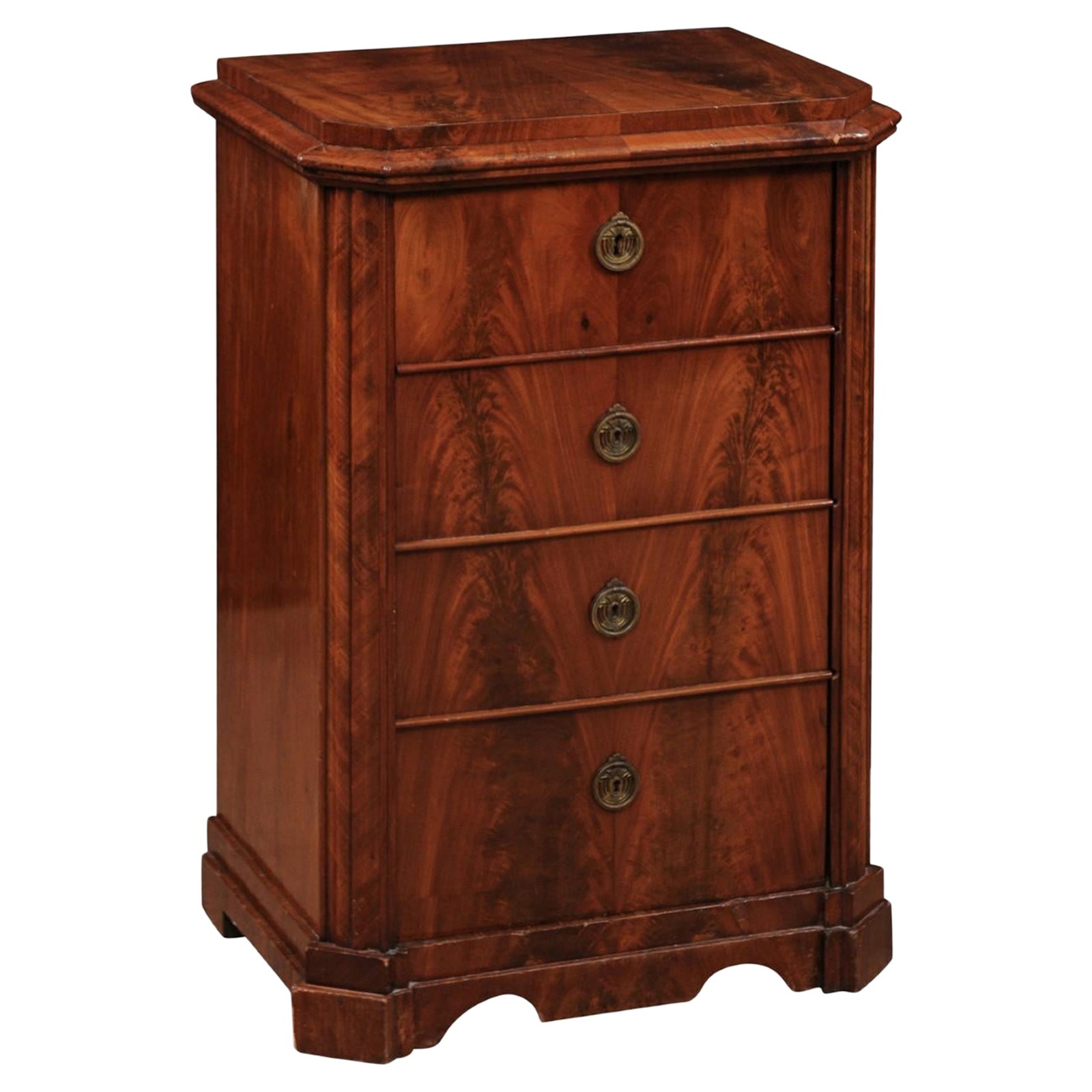 19th Century Biedermeier Walnut Side Cabinet with Canted Corners & Faux Drawers For Sale