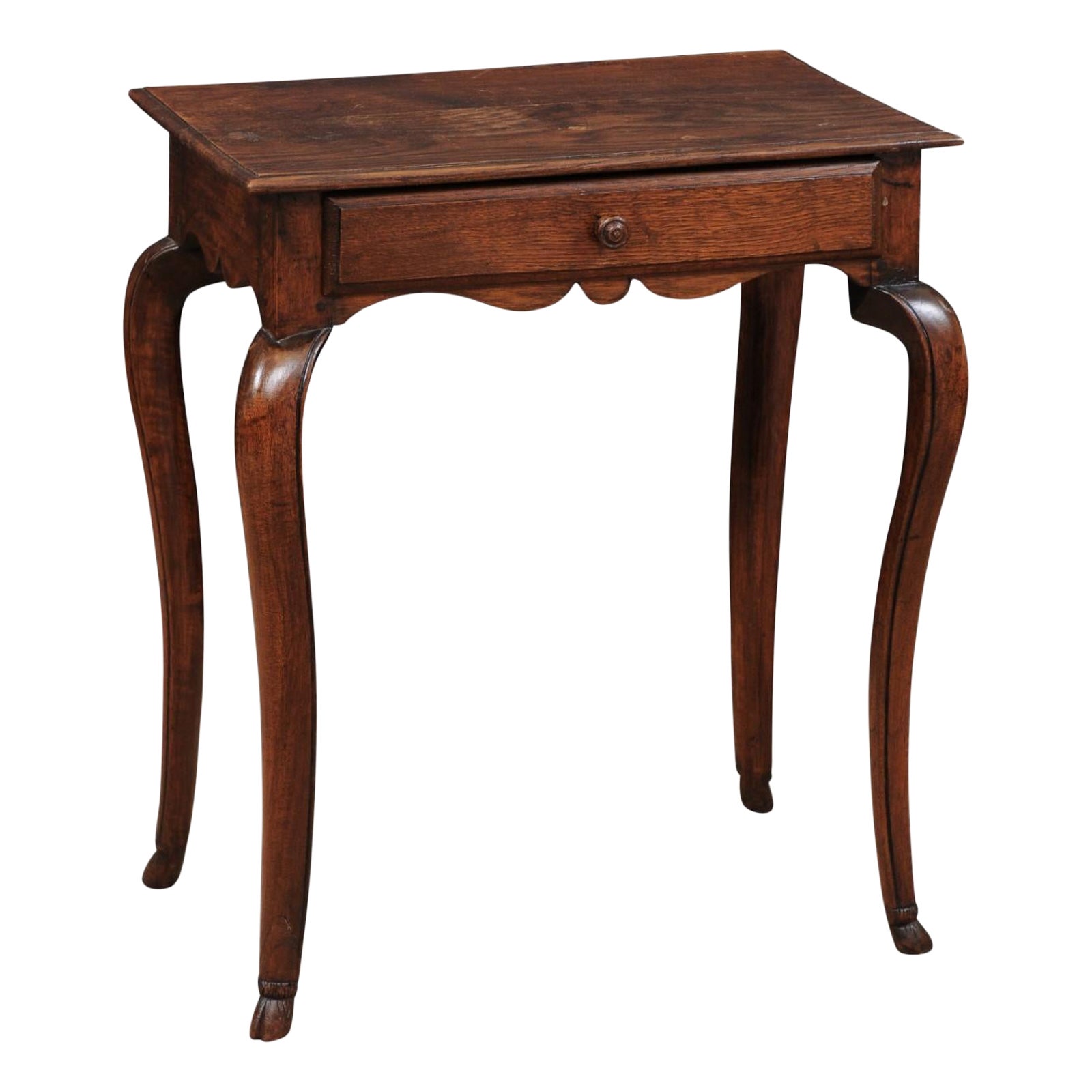 Louis XV Style Oak Side Table with Drawer & Cabriole Legs, France 19th Century For Sale