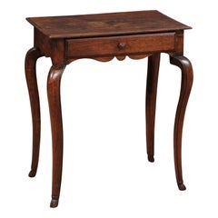 Louis XV Style Oak Side Table with Drawer & Cabriole Legs, France 19th Century