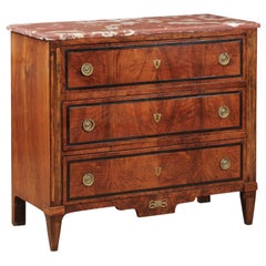 19th Century Dutch Neoclassical Walnut Inlaid Commode with Red Marble Top