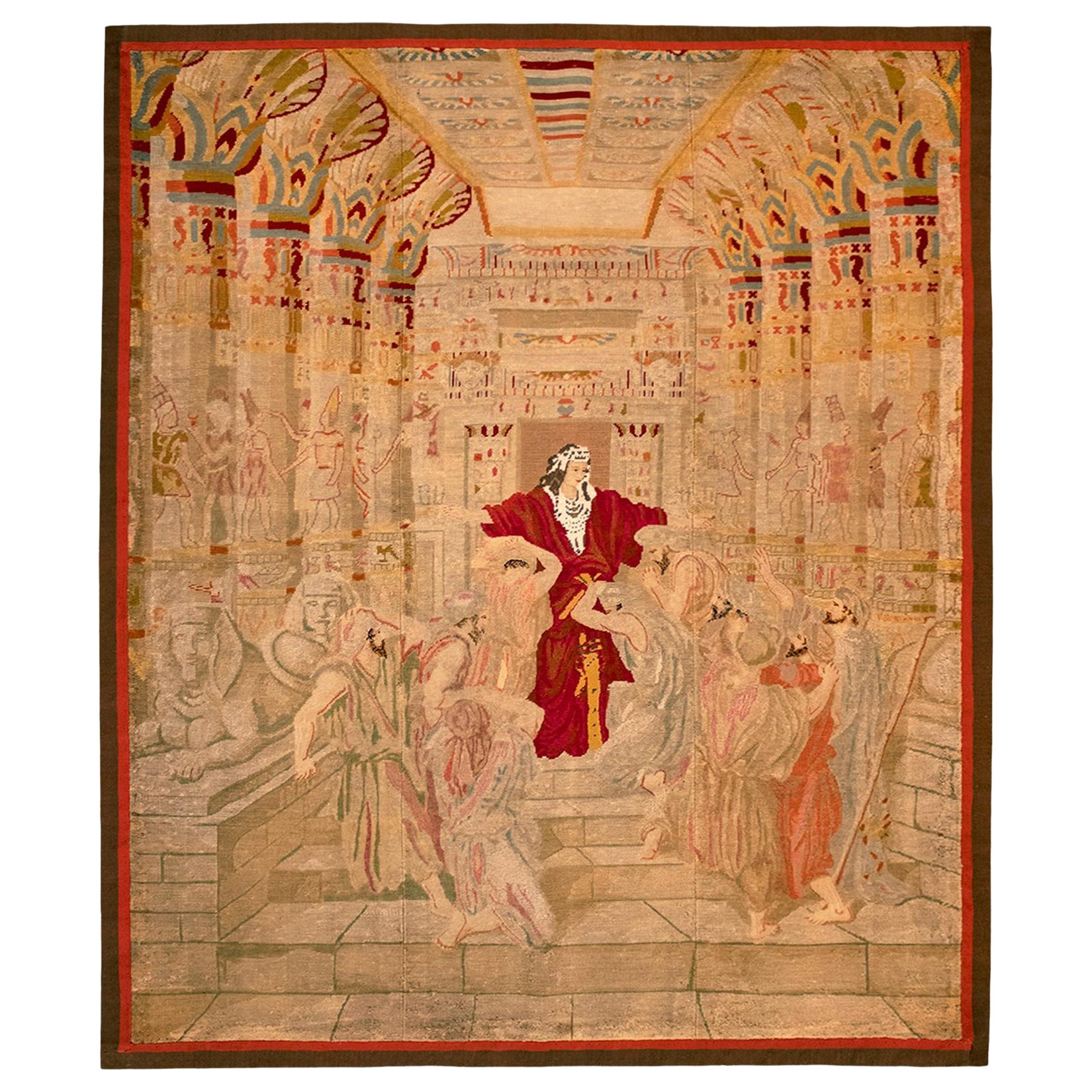 Tapisserie picturale anglaise du 19ème siècle à l'aiguille, avec la reine de Sheba