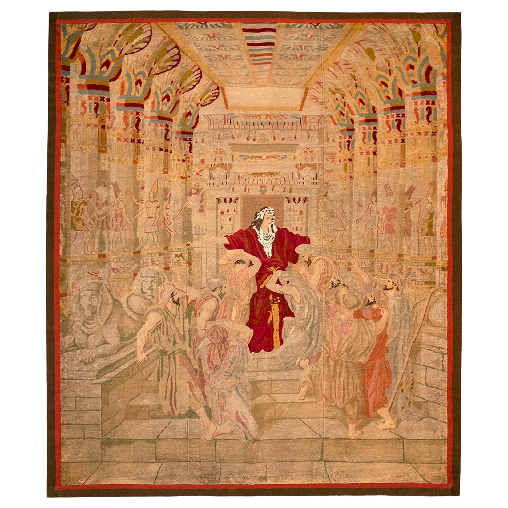 Tapisserie picturale anglaise du 19e siècle, à l'aiguille, avec la reine de Sheba