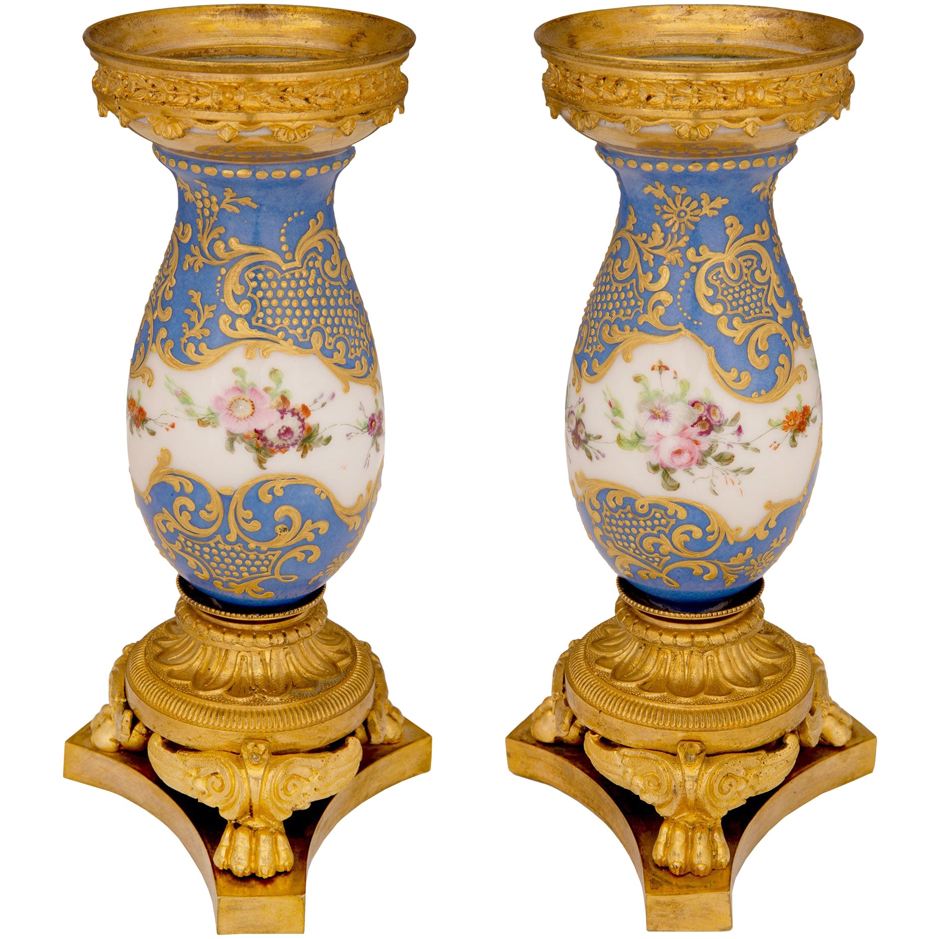 Pair Of French Early 19th Century Louis Xvi Style Sèvres Porcelain Vases For Sale At 1stdibs 