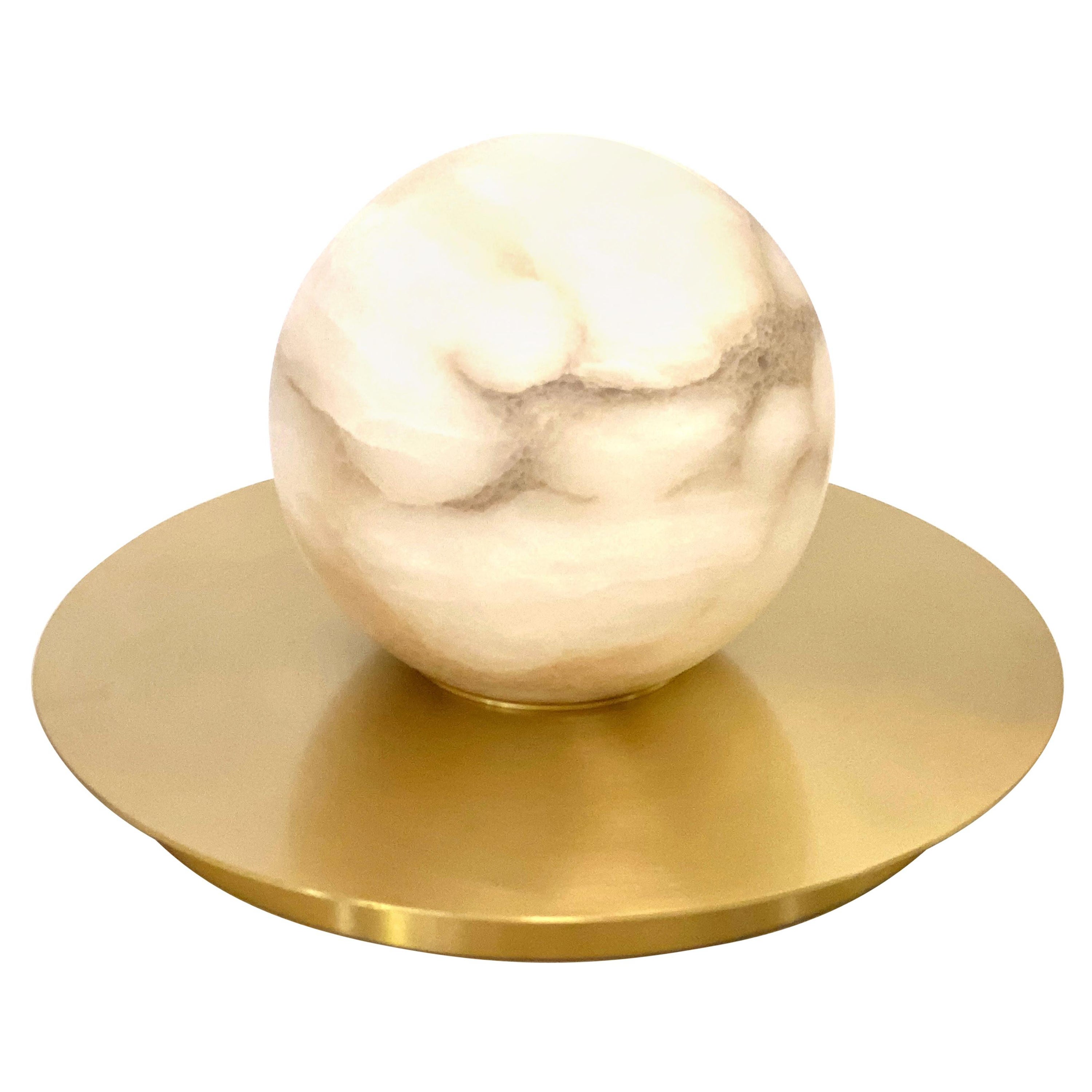 Bespoke Matlight Italian Alabaster Moon Minimalist Satin Brass Round Table Lamp