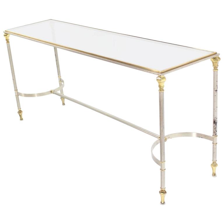 Brass, Chrome, and Glass-Top Console or Sofa Table For Sale