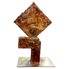 Midcentury Torch Cut Metal Abstract Brutalist Sculpture