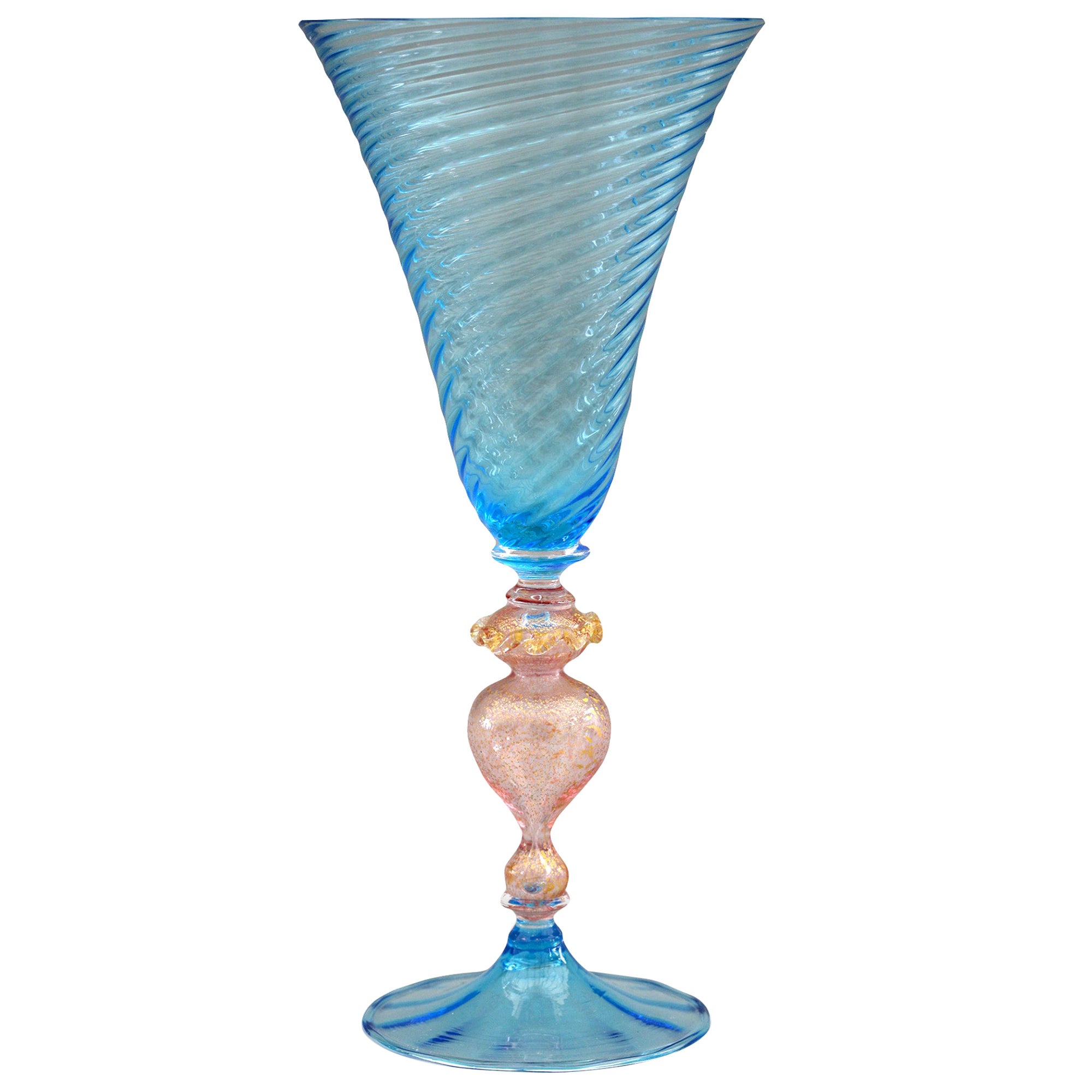 Revival Murano Hand Blown Ribbon Design Wine Glass at 1stDibs