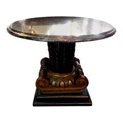 Mesa Columna Jónica de Bronce Estilo Neoclásico Italiano con Tapa de Mármol