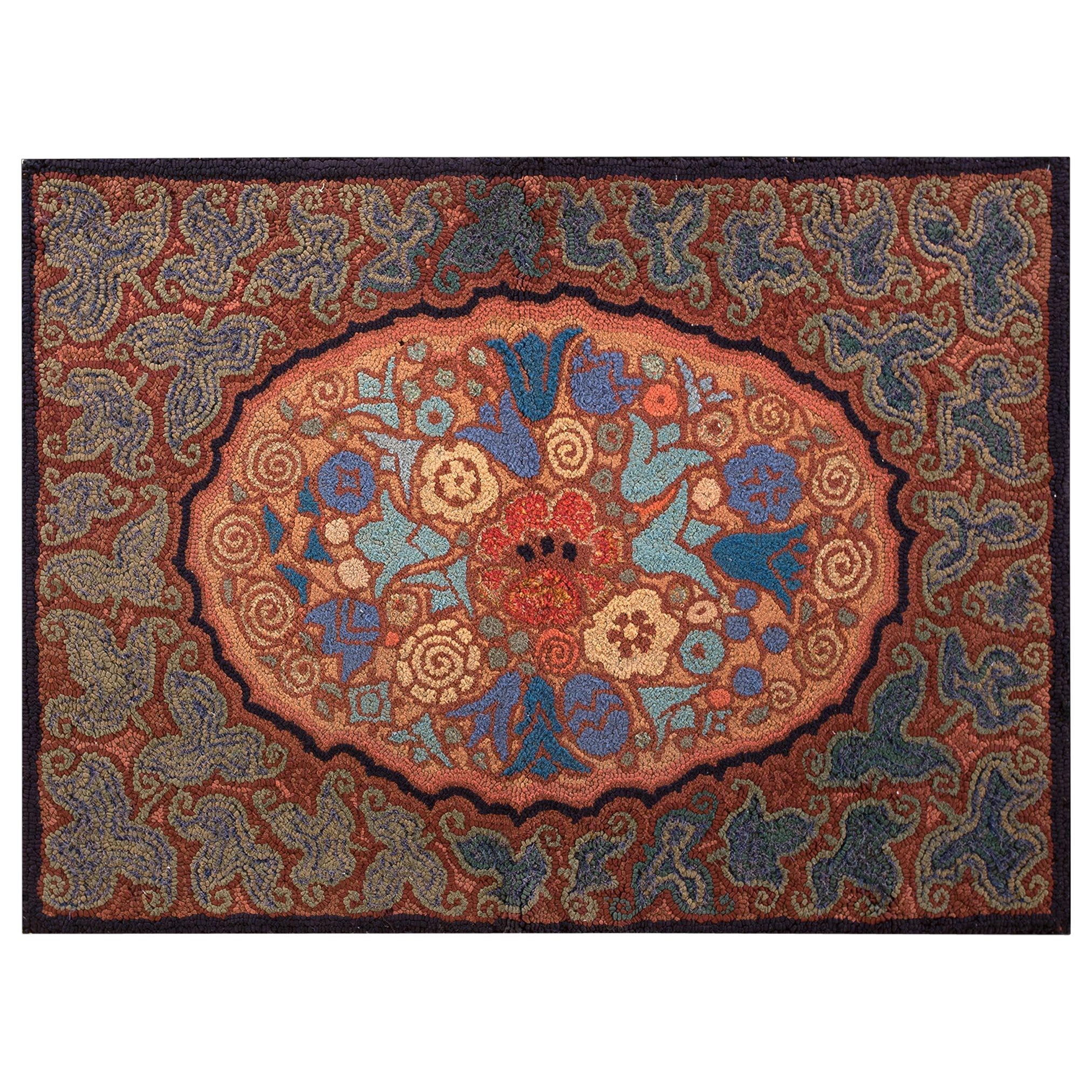 1920s American Hooked Rug ( 2'6" x 3'6" - 76 x 107 ) For Sale