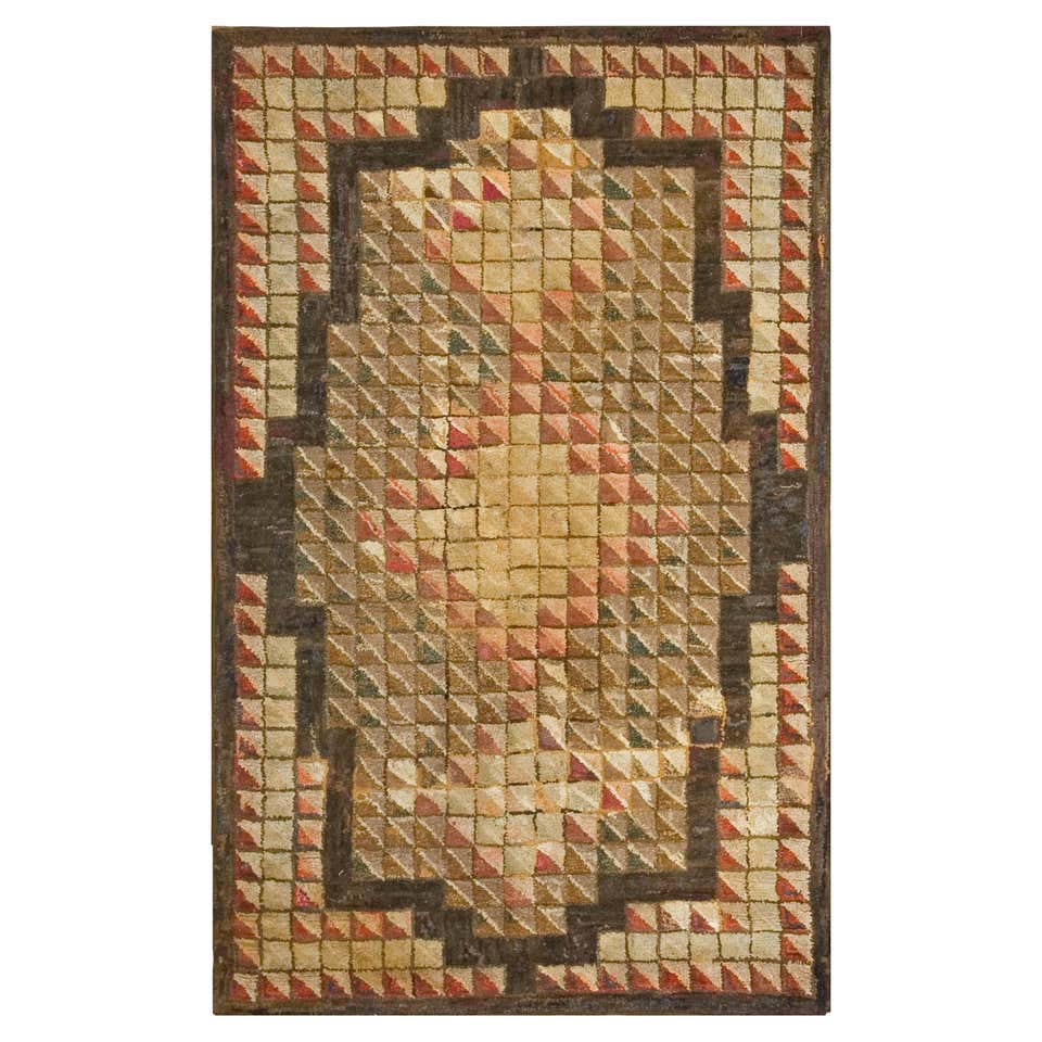 Early 20th Century American Hooked Rug with Tumbling Block Pattern For ...