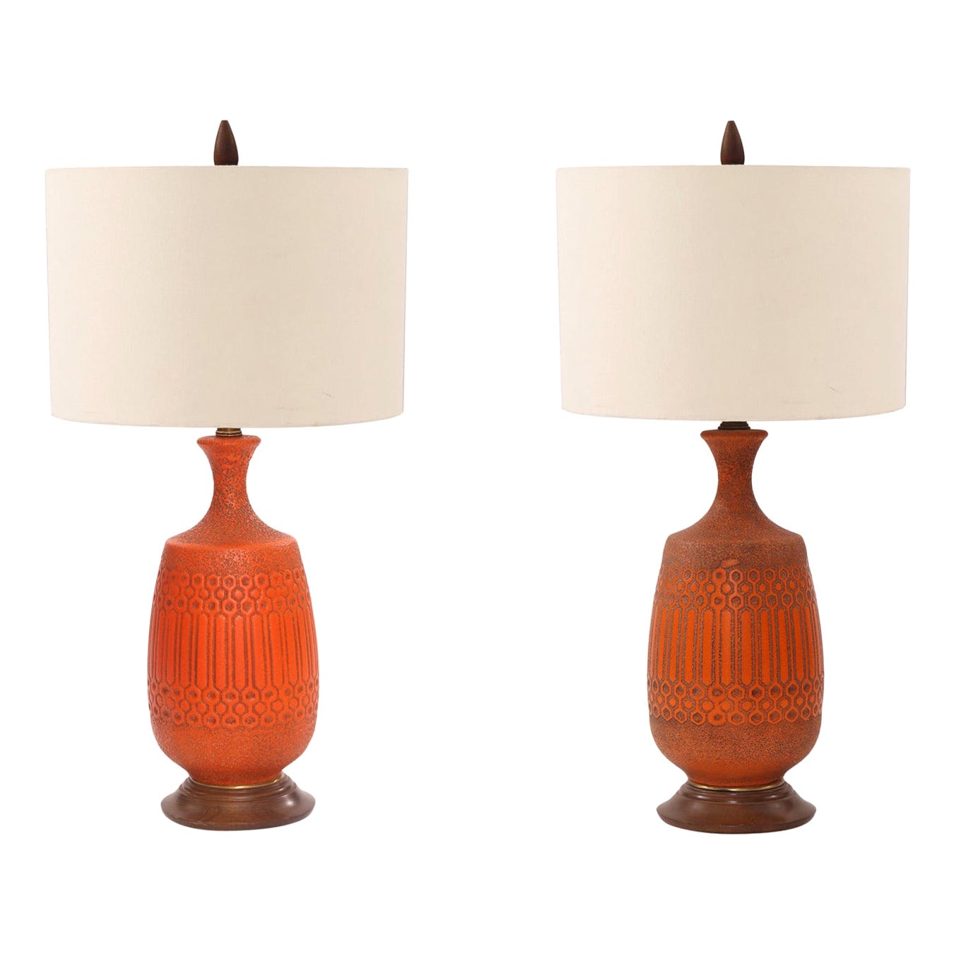 Orange Glazed Ceramic 1960s Table Lamp Pair For Sale
