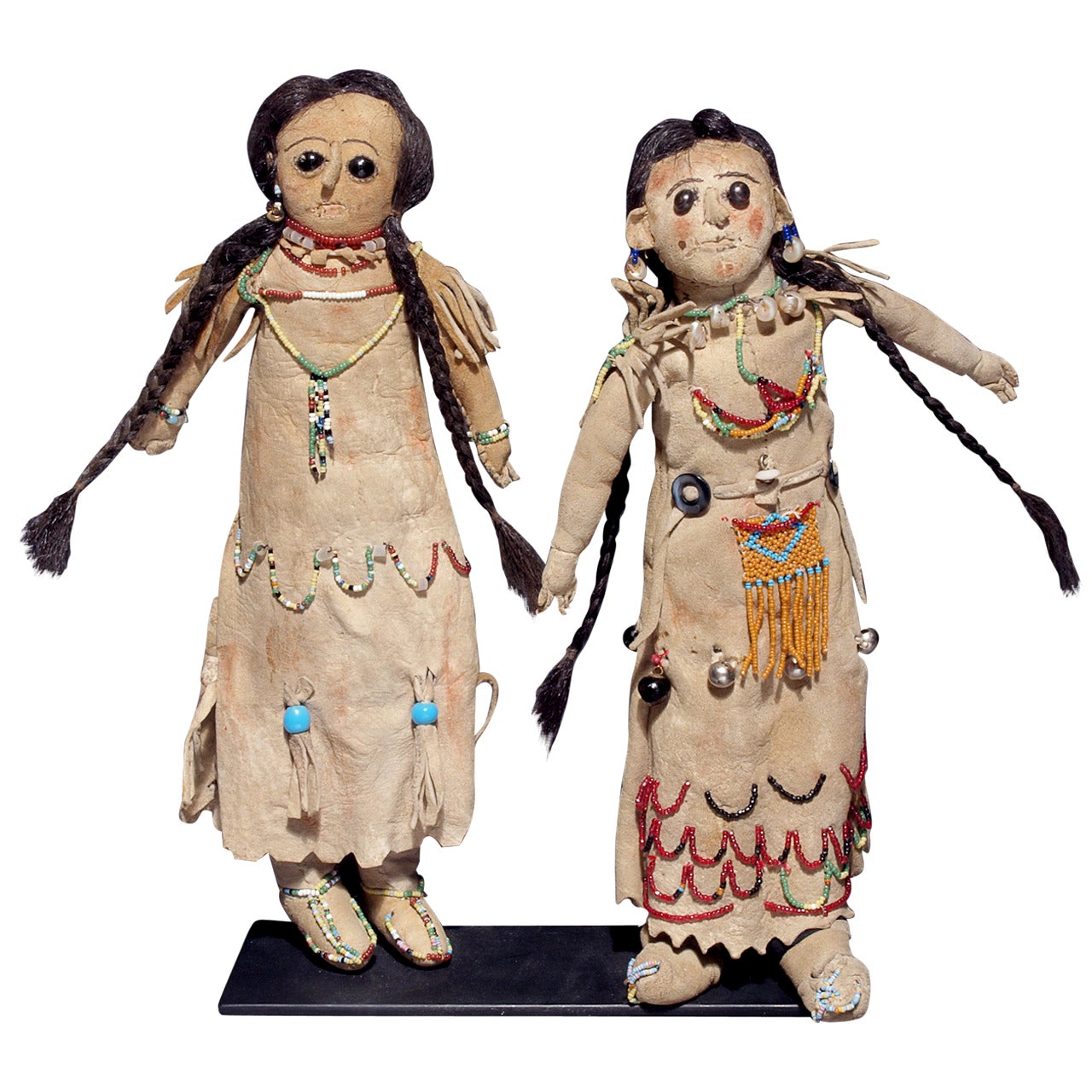 Paire de poupées amérindiennes anciennes, Athapaskan, Alaska, 19ème siècle