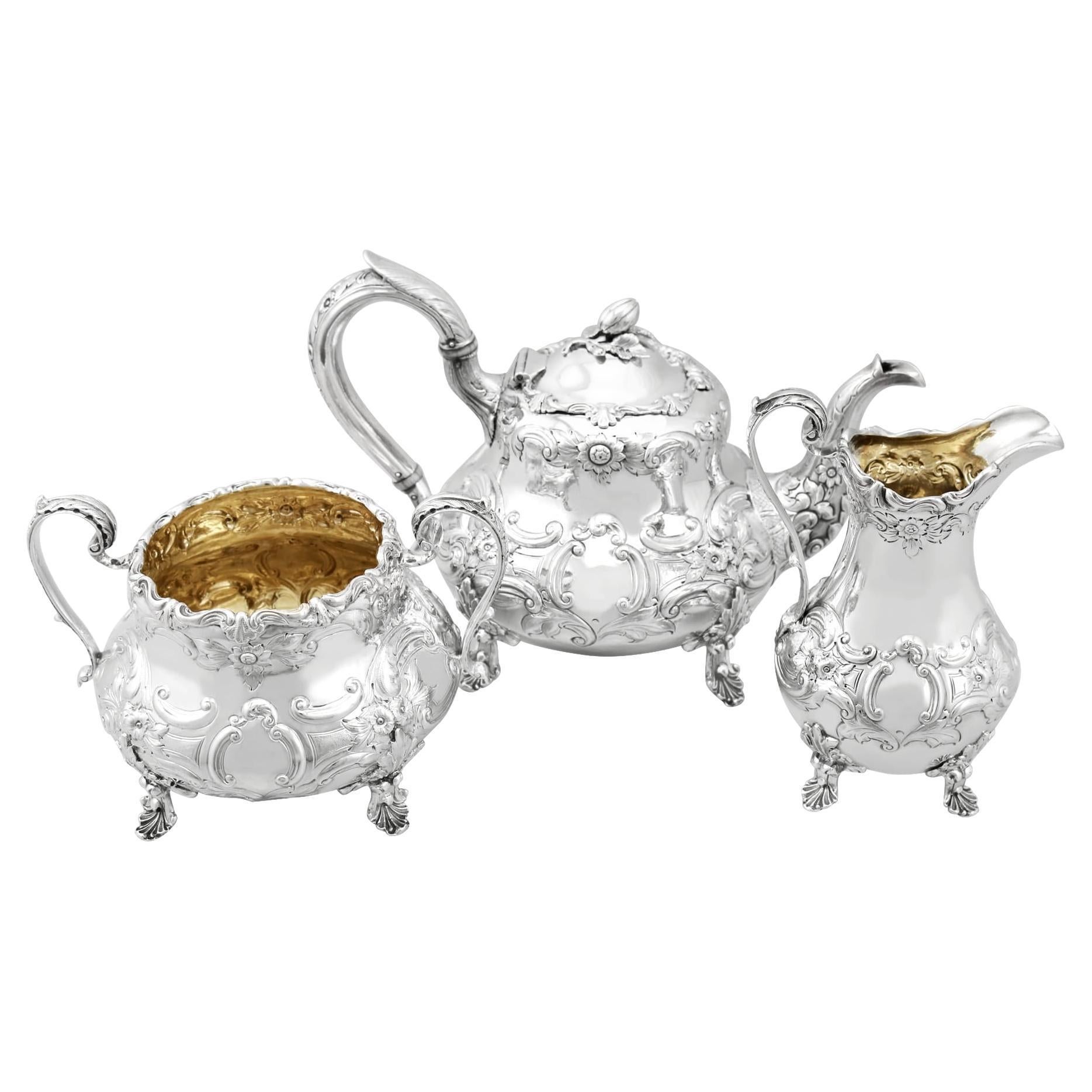 Antique Victorian Sterling Silver Three-Piece Tea Service For Sale