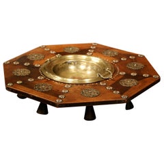 Early 19th Century Spanish Carved Walnut "Brasero" with Repousse Brass Tray Top