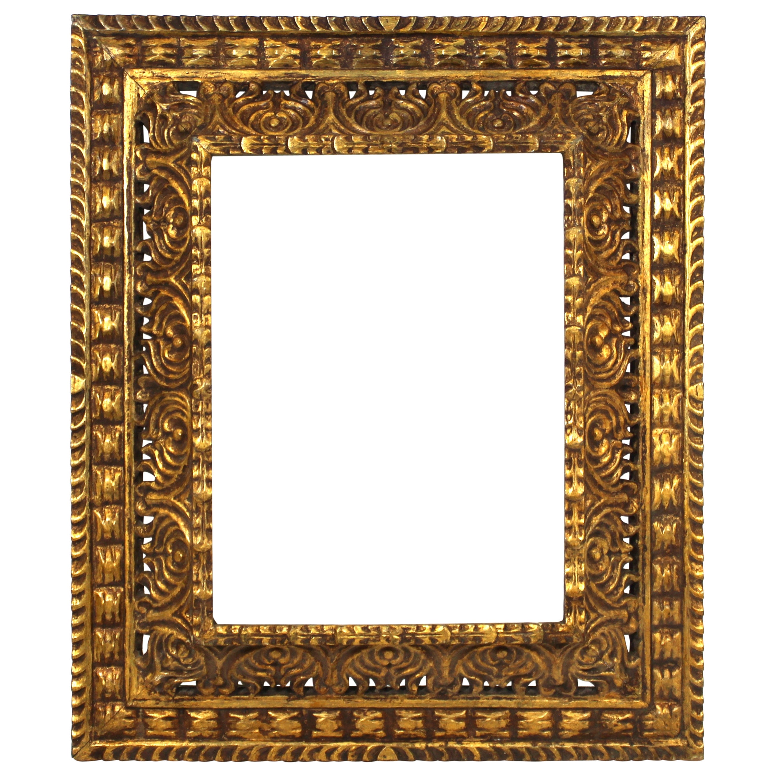 Spanish Colonial Baroque Giltwood Frame with Raised Gold Relief Border For Sale at 1stDibs