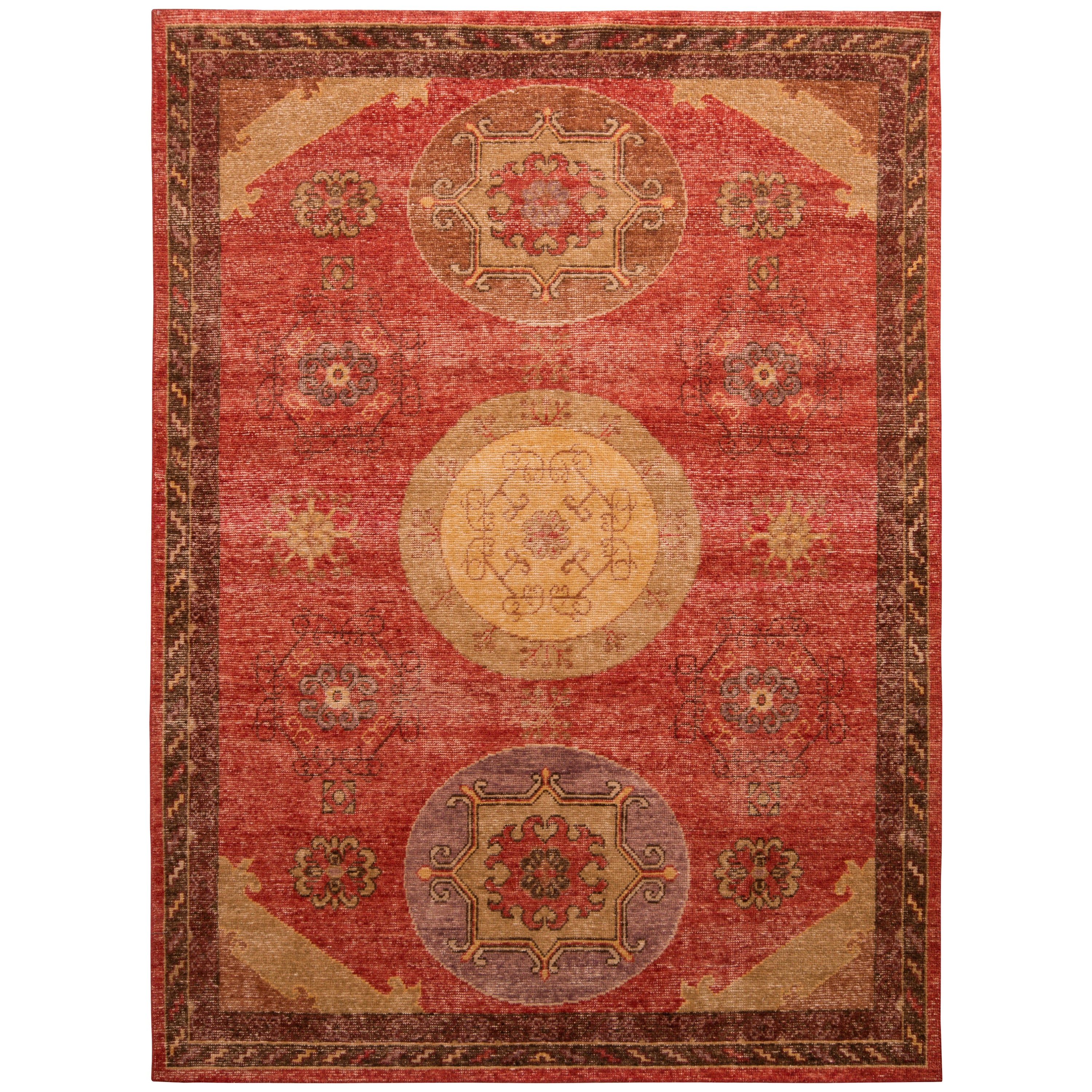 Vintage Dhurrie Style Rug Red and Beige Floral Pattern by Rug and Kilim For Sale at 1stDibs