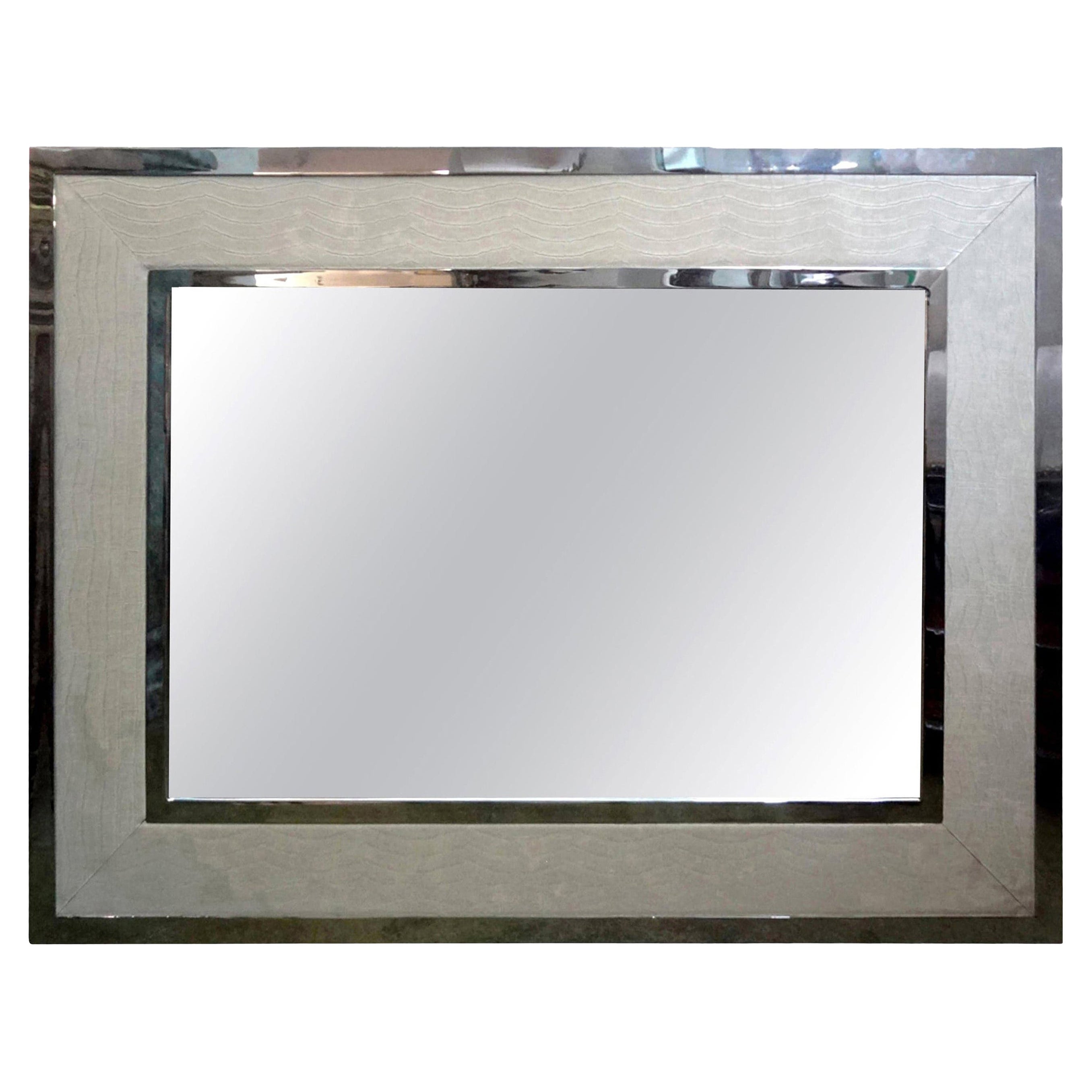 Miroir moderne du milieu du siècle dernier de style Milo Baughman, chrome et faux alligator