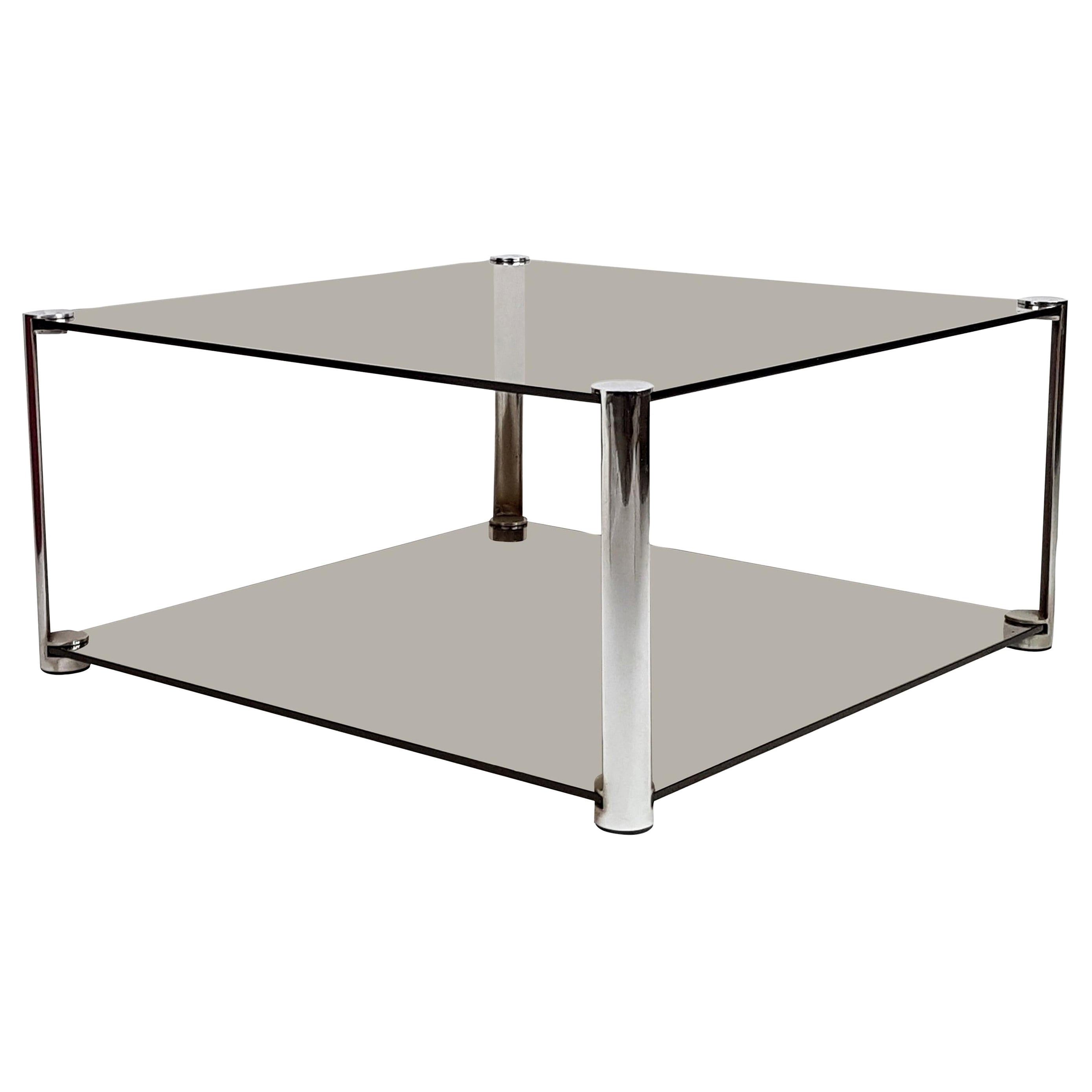 Smoked & Chromed Glass '60s "Twin" Coffee Table by A. Ari Colombo for Arflex For Sale