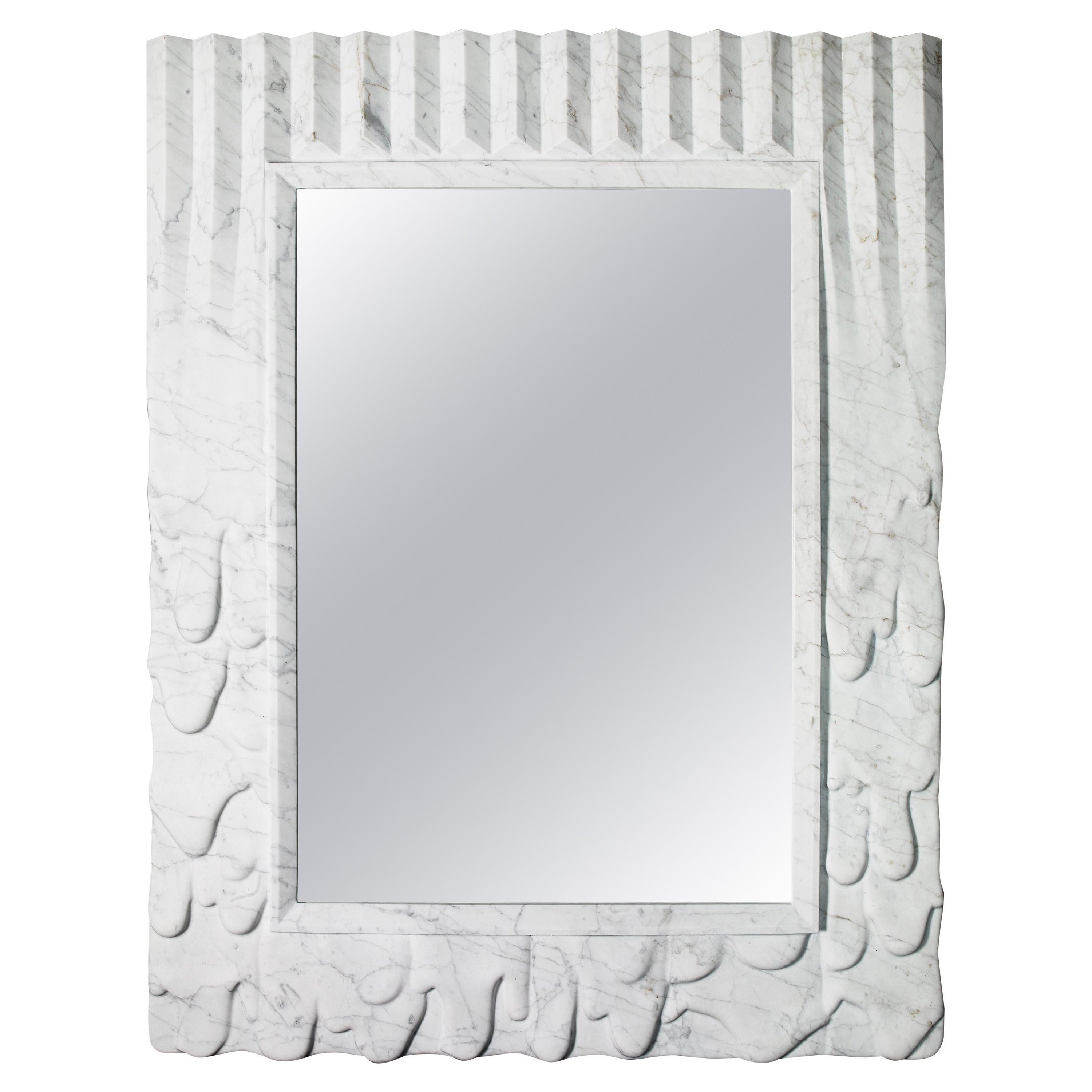 Contemporary Atelier Terrai Italian White Carrara Marble Art Deco Design Mirror
