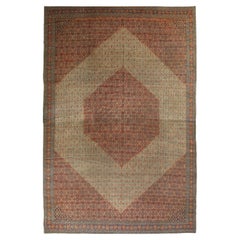 Antique Tabriz Carpet, Hadji Jalili Persian Rug, Earth Tones, Ivory, Rust, Navy