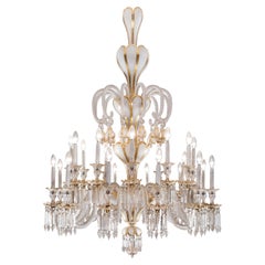 19th C. Baccarat Crystal and White Opaline Four-Tier 24-Light Chandelier, Marked