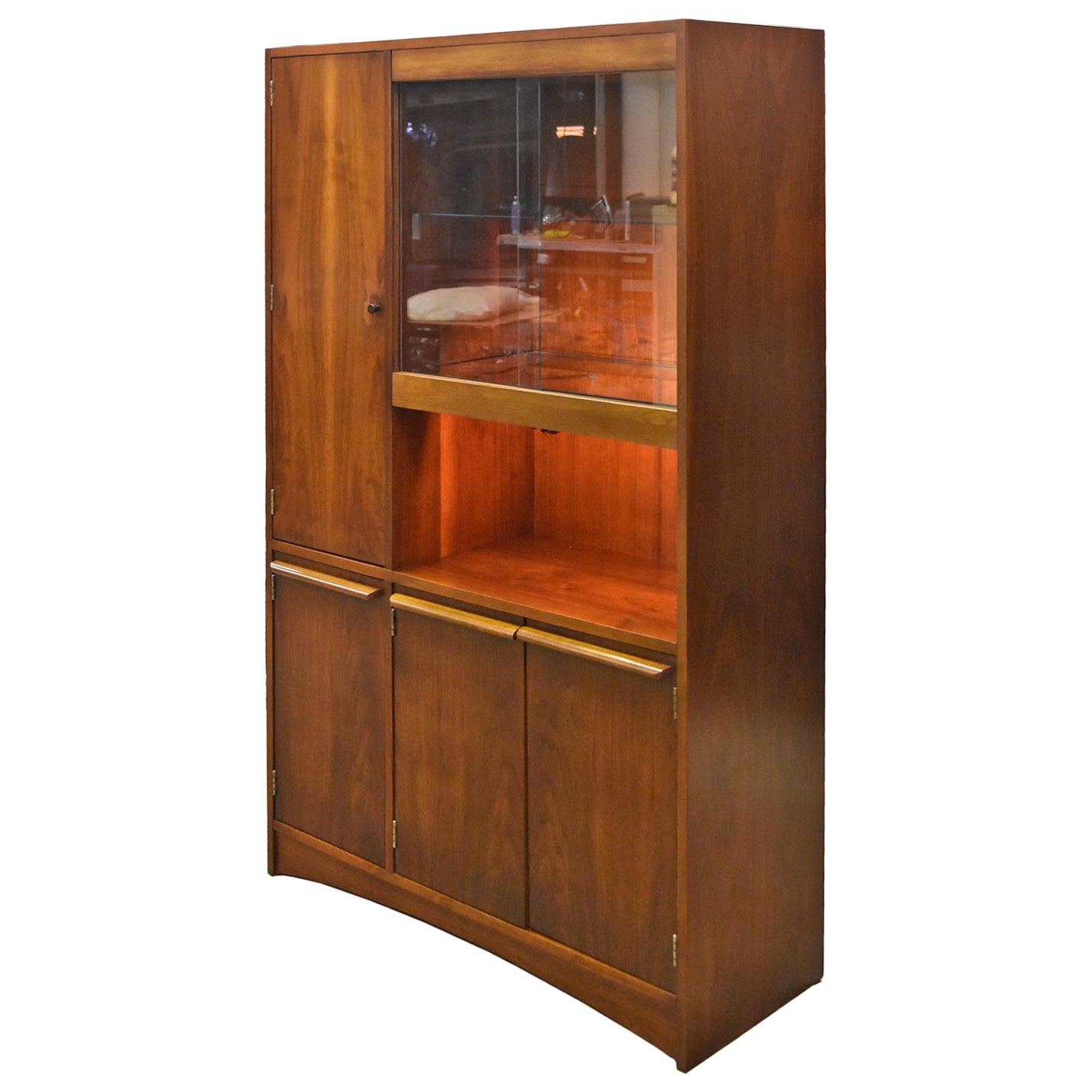 MidCentury Modern Walnut Bookcase with Glass Sliding Doors at 1stDibs