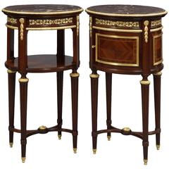 Pair of Mahogany Louis XVI Style Nightstands with Marble Tops by Fernand Kohl 7