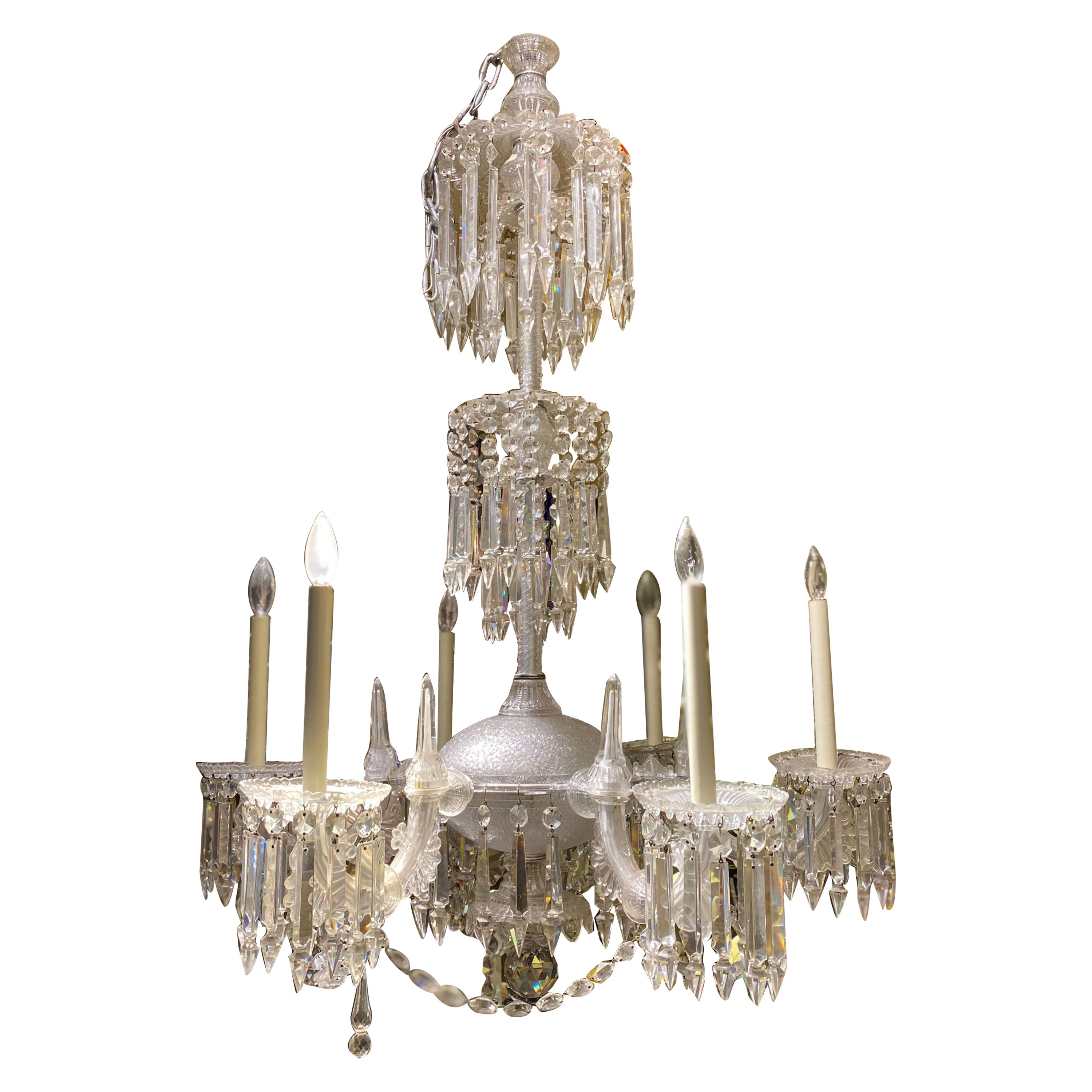 Antique Victorian Period Molded Glass and Cut Crystal 6-Light Chandelier For Sale