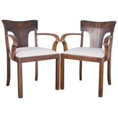 1930s French Art Deco Upholstered Armchairs, a Pair