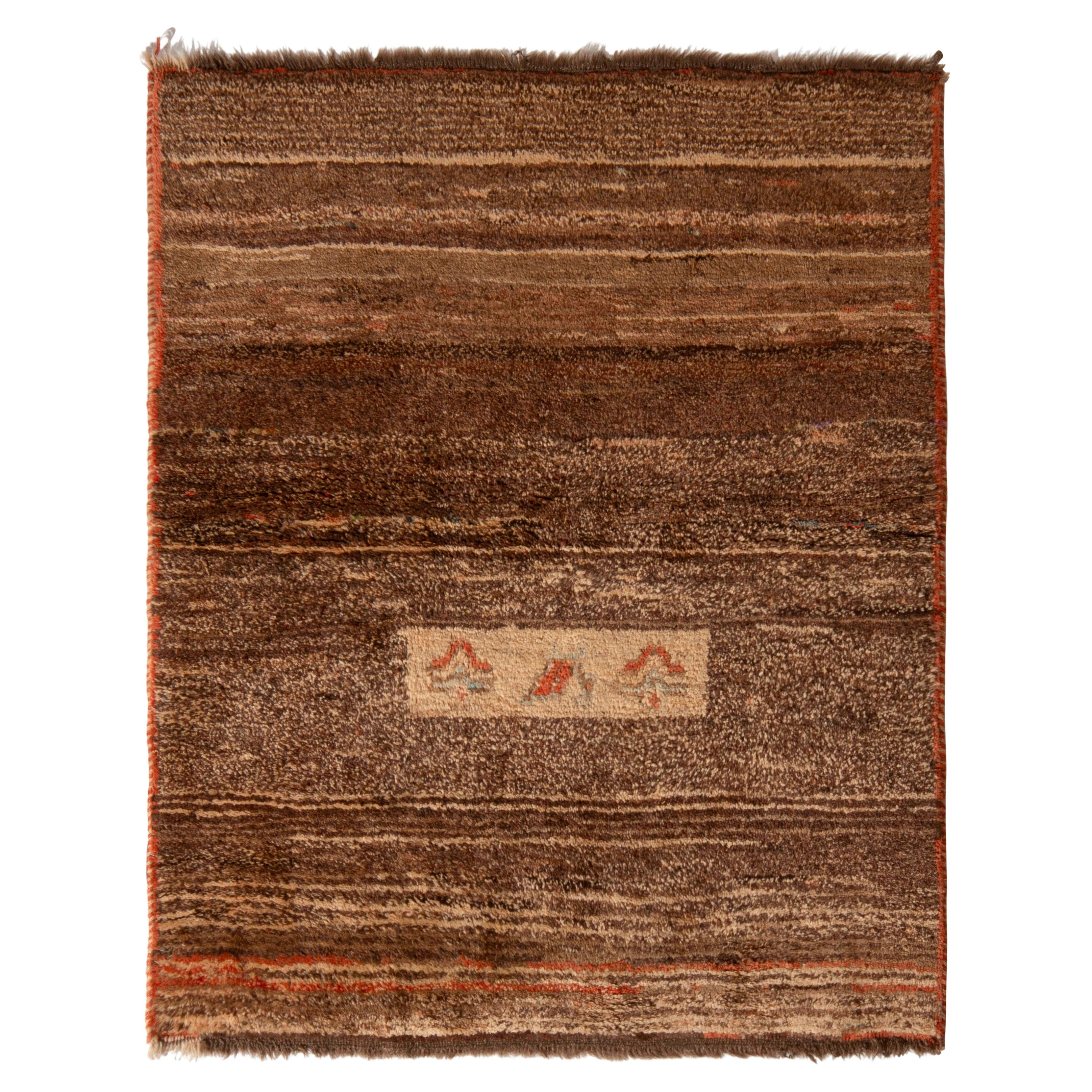 Hand Knotted Antique Gabbeh Rug Solid Beige Brown Wool Persian
